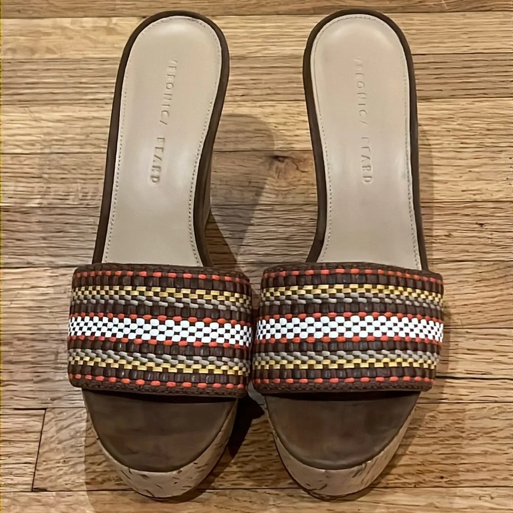 Veronica Beard Dali Platform Wedge Sandal Multi Woven Raffia Cork Size 9.5 New